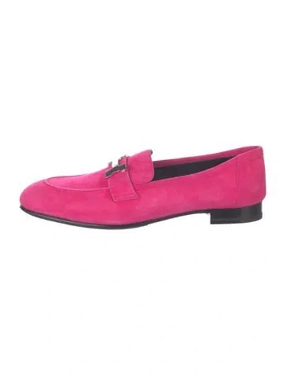 Pre-owned Hermes H Logo Suede Loafers In Pink