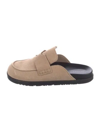 Pre-owned Hermes H Logo Suede Mules In Neutral