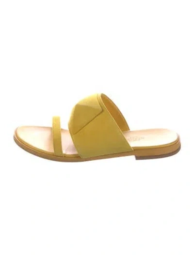 Pre-owned Hermes H Logo Suede Slides In Yellow