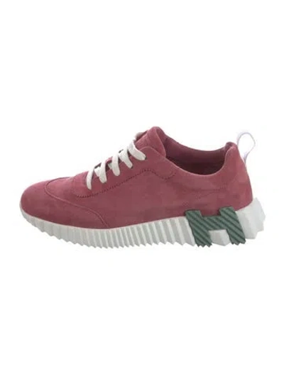 Pre-owned Hermes H Logo Suede Sneakers In Pink