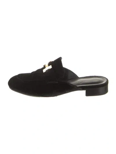 Pre-owned Hermes H Logo Velvet Mules In Black