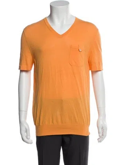 Pre-owned Hermes H Logo V-neck T-shirt In Orange