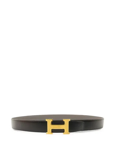 Pre-owned Hermes H Logo-buckle Box Leather Belt In Black