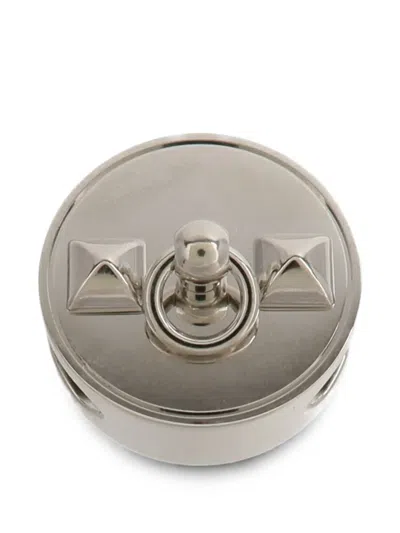 Pre-owned Hermes H Medor Scarf Ring In Silver