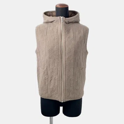Pre-owned Hermes H-motif Quilted Vest With Hood Size 34 Beige Wool 100% In Sand