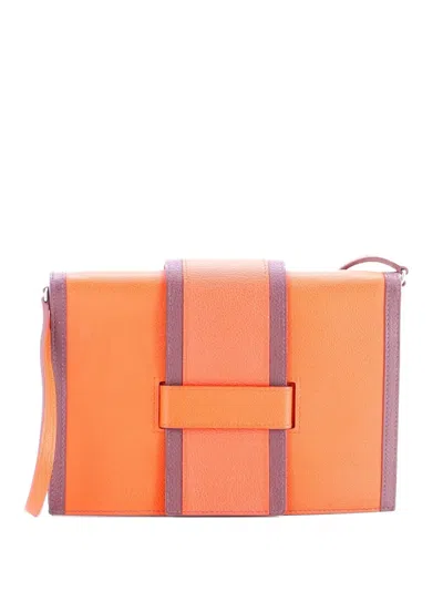 Pre-owned Hermes H Passant Clutch Shoulder Bag Evercolor Crossbody Bag In Orange
