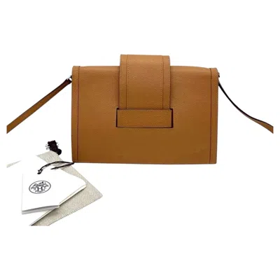 Pre-owned Hermes H Passant Clutch Shoulder Bag Gold Tan Evercolor Leather Crossbody 2021 In Brown