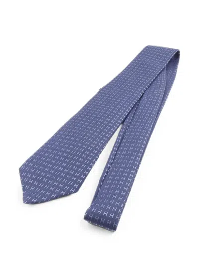 Pre-owned Hermes H Patterned Silk Tie In Blue