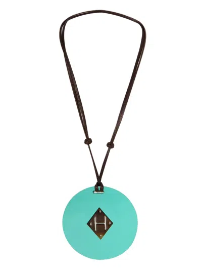 Pre-owned Hermes H-pendant Buffalo-horn Necklace In Blue