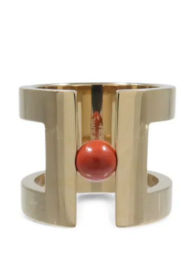 Pre-owned Hermes H Perle Scarf Ring In Gold