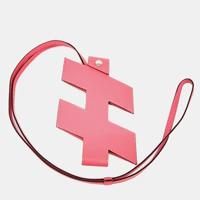 Pre-owned Hermes Hermès H Pink Leather Phone Case Necklace (y)