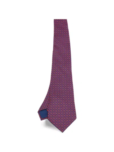 Pre-owned Hermes H Print Silk Tie In Blue