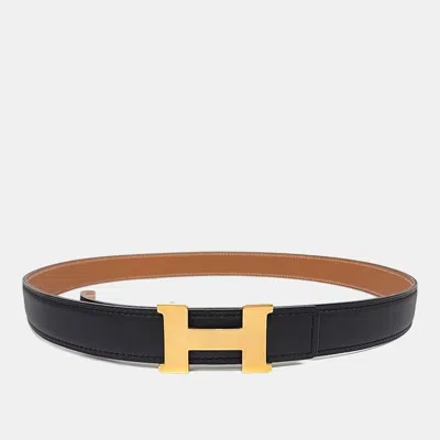Pre-owned Hermes Hermès H Reversible Belt (c) In Black