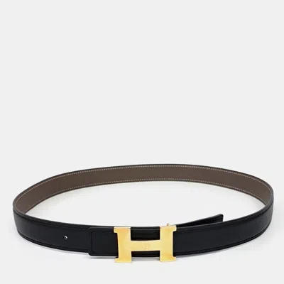 Pre-owned Hermes Hermès H Reversible Belt (c) In Black