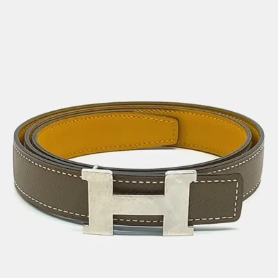 Pre-owned Hermes Hermès H Reversible Belt (z) In Sand