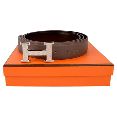Pre-owned Hermes Hermès "h" Reversible Etoupe Belt Nib In Orange