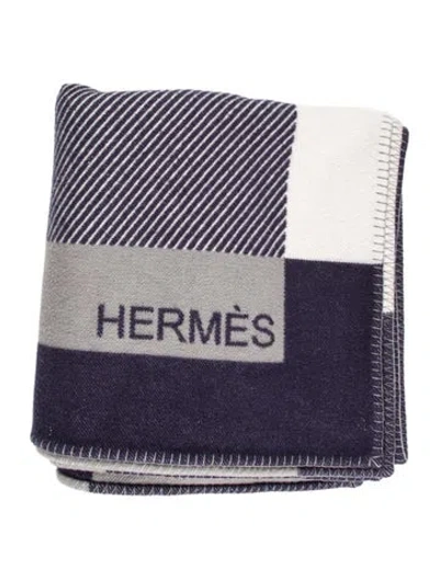 Pre-owned Hermes H Riviera Throw Blanket In Blue