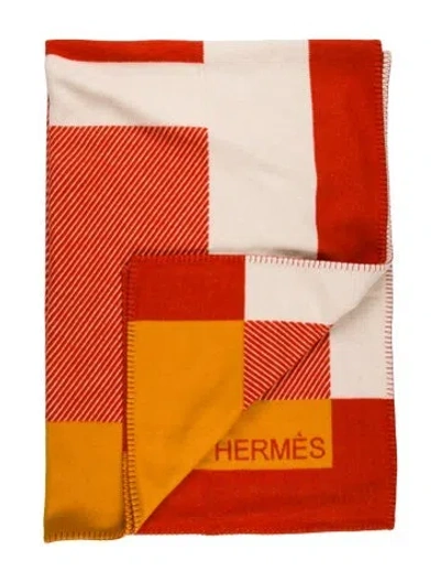 Pre-owned Hermes H Riviera Throw Blanket In Orange