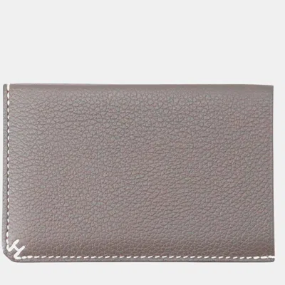 Pre-owned Hermes H Sellier Card Holder Gris Meyer Evercolor Leather Card Holder In Grey