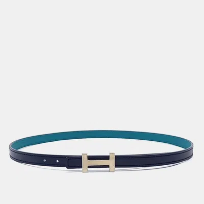 Pre-owned Hermes Hermès H Slim Reversible Belt (t) In Blue