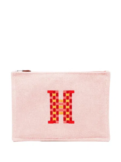 Pre-owned Hermes H Tissage Pouch In Pink