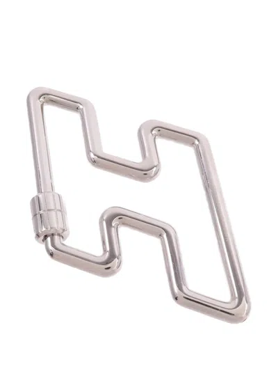 Pre-owned Hermes H Too Speed Keyring In Silver