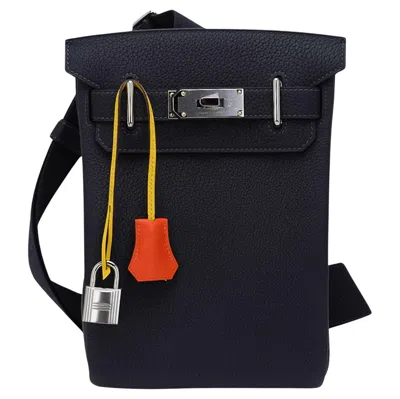 Pre-owned Hermes Hac A Dos Pm Backpack Caban Tricolor Togo Leather With Palladium Hardware In Black