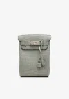 Hermes Hac A Dos Pm Backpack In Gris Ciment Alligator Mississippiensis Leather With Palladium Hardware In Green