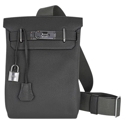 Pre-owned Hermes Hac A Dos Pm Backpack Men's Bag Vert De Gris Togo Palladium Hardware In Black