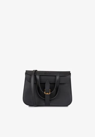 Hermes Halzan 22 In Black Swift Leather With Gold Hardware