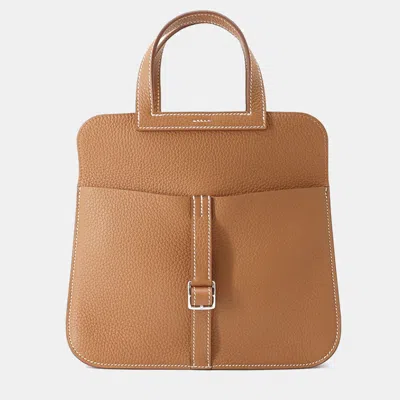Pre-owned Hermes Halzan 25 Gold Taurillon Clemence Bag In Brown