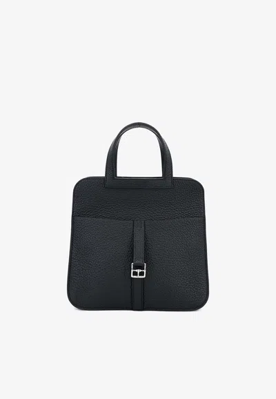 Hermes Halzan 25 In Black Clemence Leather With Palldium Hardware