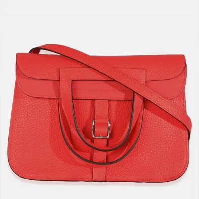 Pre-owned Hermes Halzan 25 Rose Texas Clemence Bag In Pink