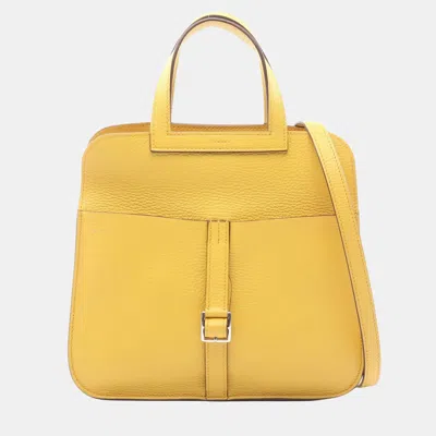 Pre-owned Hermes Halzan 25 Taurillon Clemence Leather Shoulder Bag In Yellow