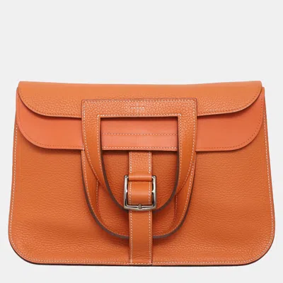 Pre-owned Hermes Halzan 31 Orange Clemence Leather Bag