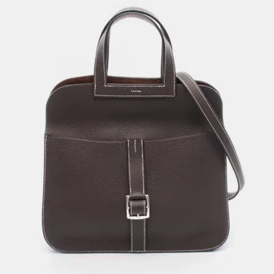 Pre-owned Hermes Halzan31 Ebene Brown Taurillon Clemence