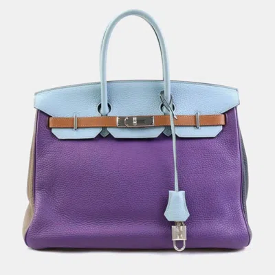 Pre-owned Hermes Handbag Birkin 35 Harlequin Taurillon Clemence Ultra Violet X Etain Blue Ran Gold Etoupe Obscure In Multicolor