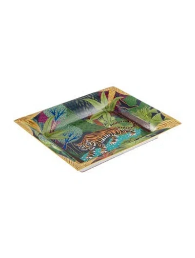 Pre-owned Hermes Hand-painted Jungle Of Eden Valet Tray In Green