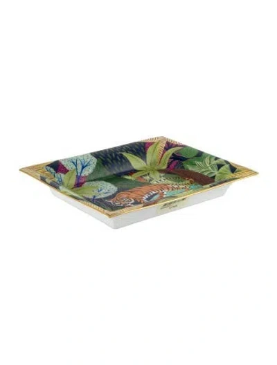 Pre-owned Hermes Hand-painted Jungle Of Eden Valet Tray In Green