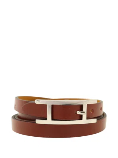 Pre-owned Hermes Hapi 3 Calfskin Bracelet In Red