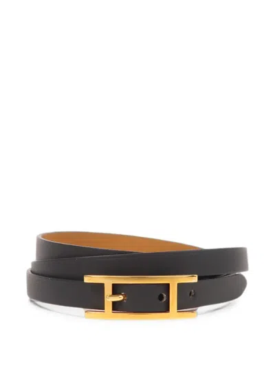 Pre-owned Hermes Hapi 3 Leather Bracelet In Black