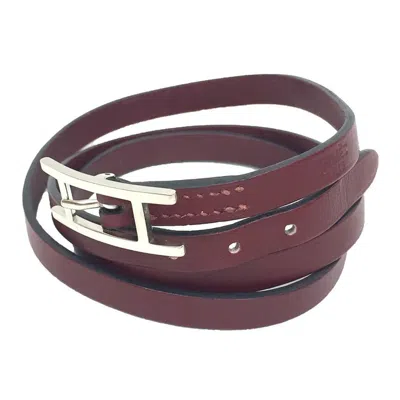 Pre-owned Hermes Hapi Rouge H Leather Charm Bracelet () In Red