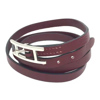 Pre-owned Hermes Hapi Rouge H Leather Charm Bracelet ()
