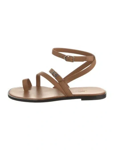 Pre-owned Hermes Harmonie Calfskin Gladiator Sandals In Brown