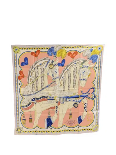 Pre-owned Hermes Harnais De Coeur Scarf In Pink