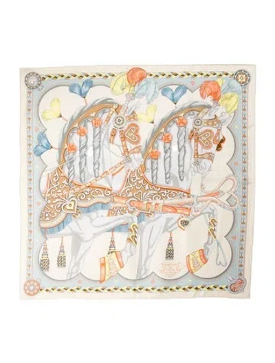 Pre-owned Hermes Harnais De Coeur Silk Scarf W/ Tags In Neutral