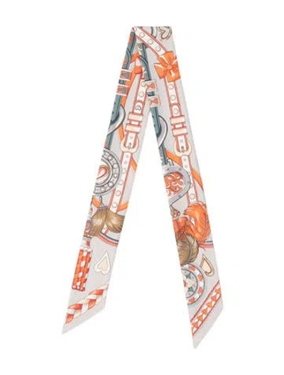 Pre-owned Hermes Harnais De Coeur Silk Twilly Scarf In Multi
