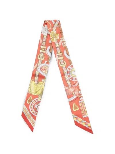 Pre-owned Hermes Harnais De Coeur Twilly Scarf In Orange