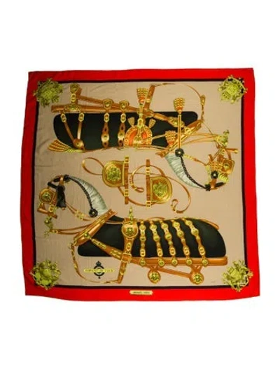 Pre-owned Hermes Harnais De Cour Cashmere Shawl In Orange