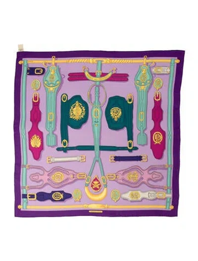 Pre-owned Hermes Harnais Des Presidents Silk Scarf In Purple